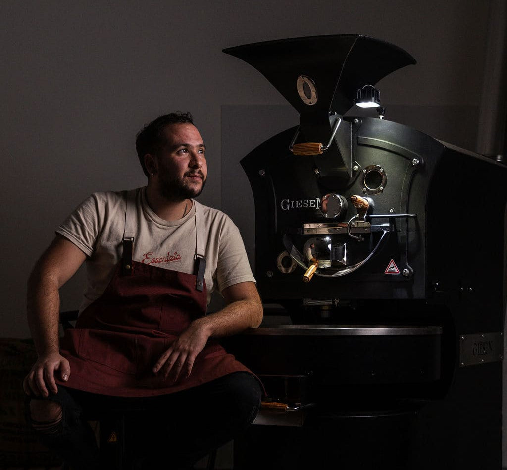 person with Giesen coffee roaster